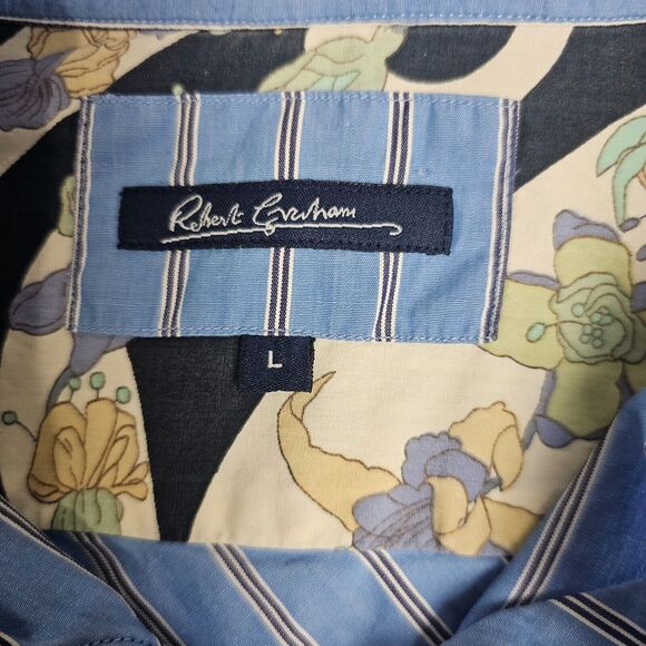 Robert Graham Shirt Men’s Large Multicolor Flip Cuff Preppy Geometric Striped - Picture 3 of 11